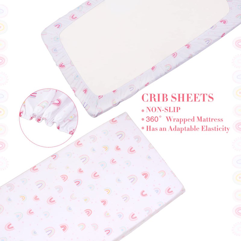 UOMNY Crib Bedding Set for Girls 3 Piece with Comforter Sheet Toddler Pillowcase Baby Bedding Sets Pink Rainbow - Image 3